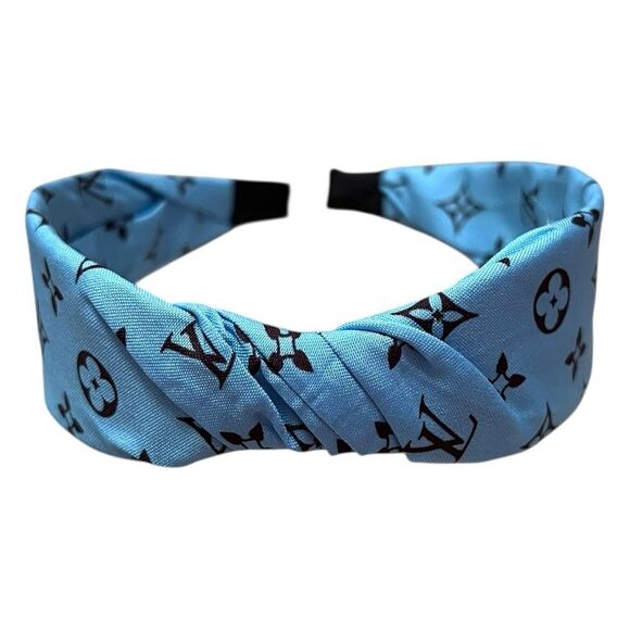 Designer Inspired Upcycled Monogram Blue Headband - Picture 2 of 3